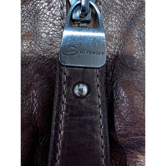 B. Makowsky Brown Leather Crossbody Bag With Zipper Pocket & Adjustable Strap pu - Picture 9 of 11